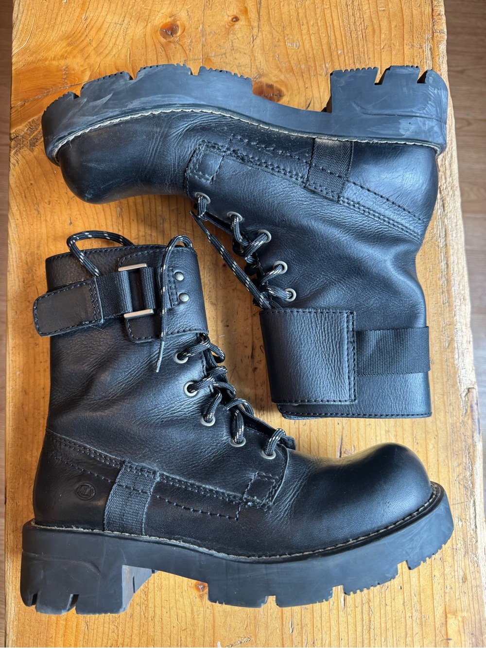 MIA Women’s Black Leather Heeled Combat Boots with Buckle Size 8.5